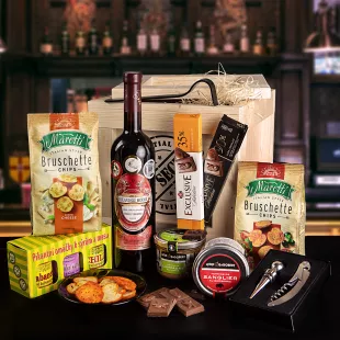 Dárková Bedna s páčidlem s červeným vínem | Standardní víko, Víko s gravírovaným textem, Víko s vánočním motivem