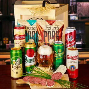 Dárková Bedna s páčidlem Český Pivař | Standardní víko, Víko s gravírovaným textem, Víko s vánočním motivem