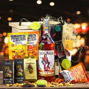 Dárková Bedna s páčidlem Captain Morgan | Standardní víko, Víko s gravírovaným textem, Víko s vánočním motivem