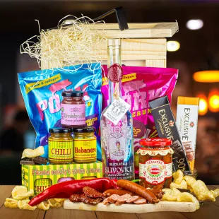 Dárková Bedna s páčidlem Slivovice | Standardní víko, Víko s gravírovaným textem, Víko s vánočním motivem