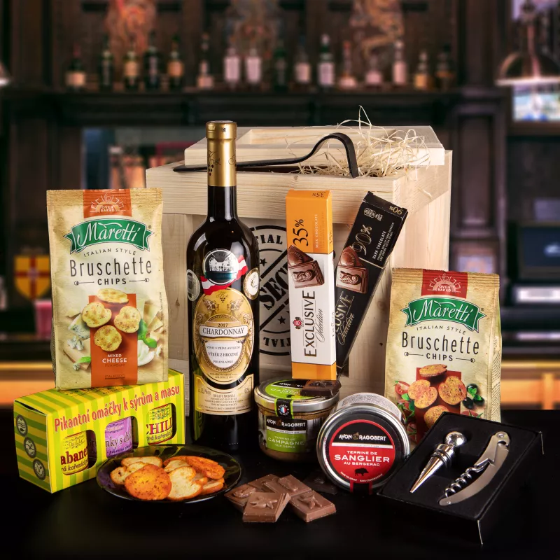 Dárková Bedna s páčidlem s bílým vínem