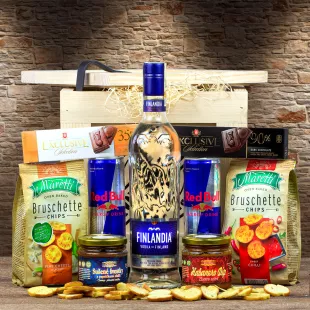 Dárková Bedna s páčidlem s vodkou Finlandia | Standardní víko, Víko s gravírovaným textem, Víko s vánočním motivem