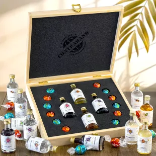 Dárková sada s pralinkami Lindt Excellence a pálenkami a likéry Anton Kaapl set CONTRABAND