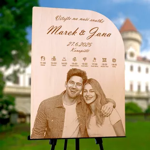 Uvítací Cedule Gravírované Dřevo Půloblouk