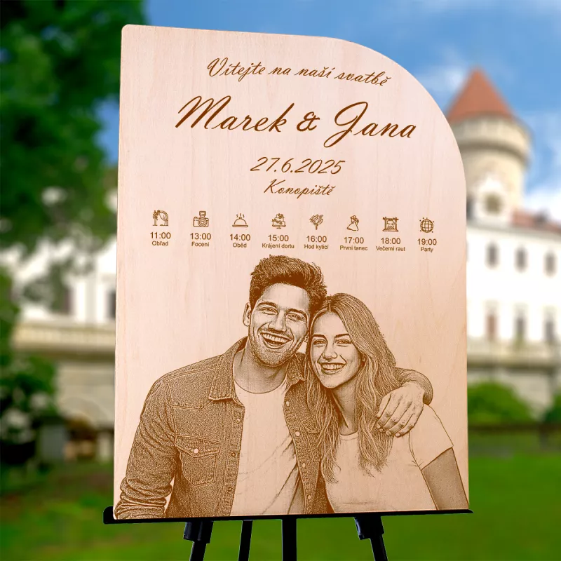 Uvítací Cedule Gravírované Dřevo Půloblouk