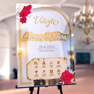 Svatební Uvítací Cedule Stříbrná Zrcadlo