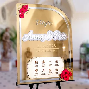 Svatební Uvítací Cedule Zlatá Zrcadlo