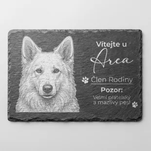 Tabulka Pozor Pes Břidlice Bílý Švýcarský Ovčák