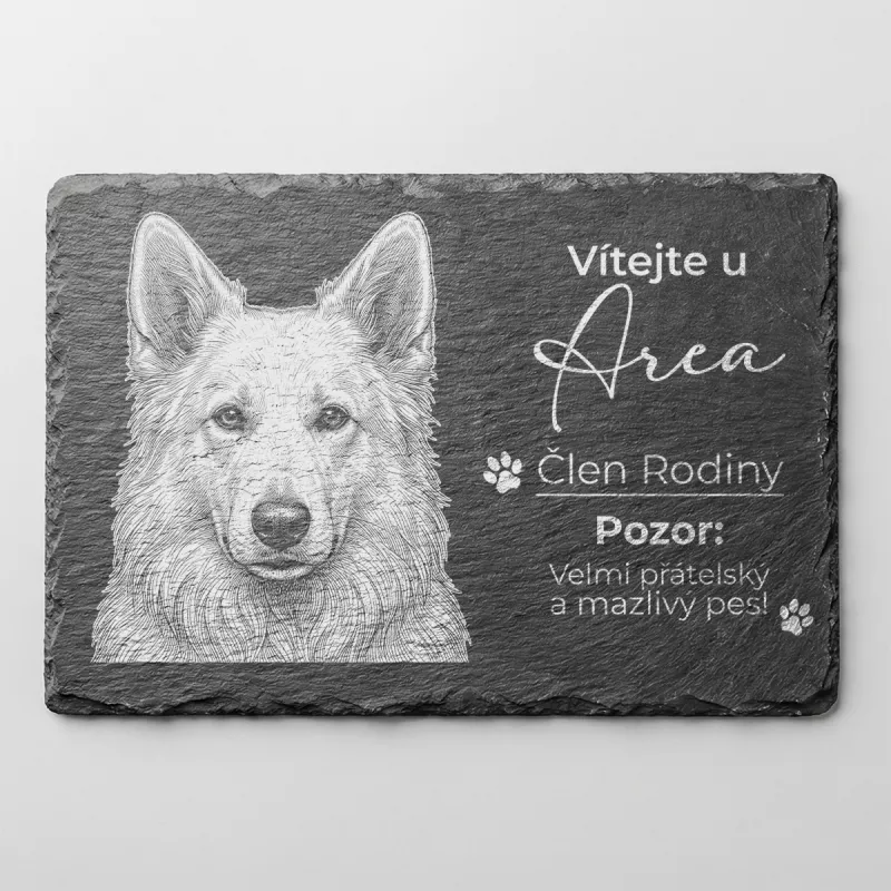 Tabulka Pozor Pes Břidlice Bílý Švýcarský Ovčák