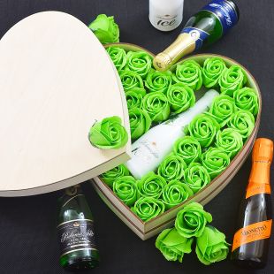 Dárkové Srdce s mýdlovými růžemi - zelená - originální dárek pro ženu