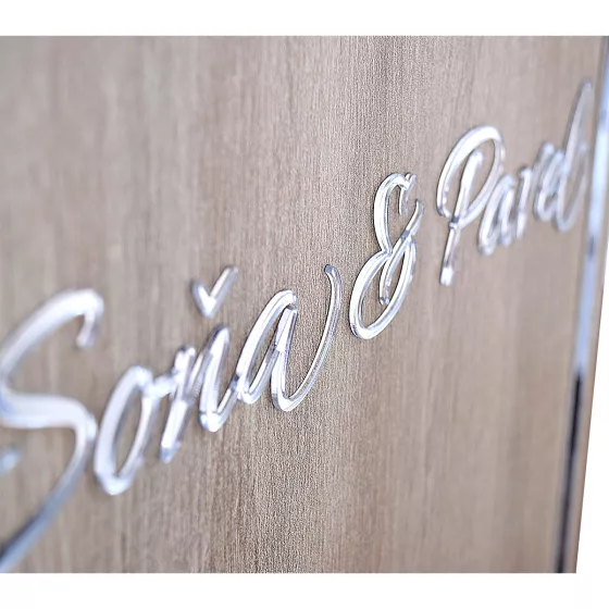 Uvítací svatební cedule - dub - stříbrné zrcadlo lesk
