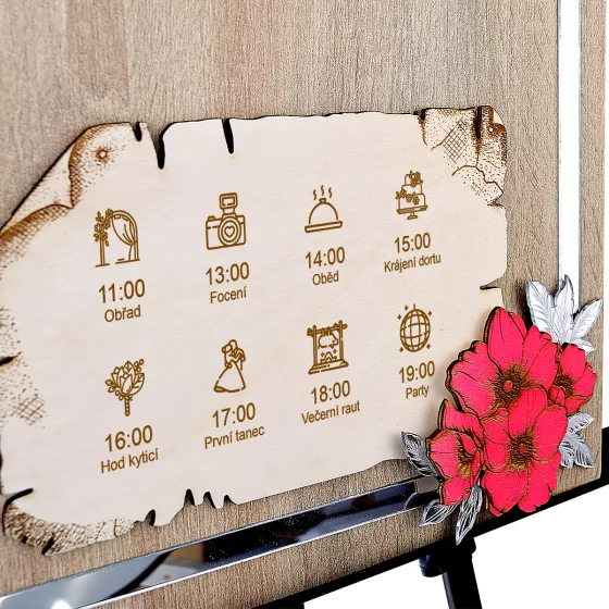 Svatba - uvítací cedule - dub - stříbrné zrcadlo lesk