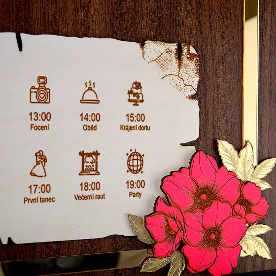 Svatební vítací tabule ořechová zlatá