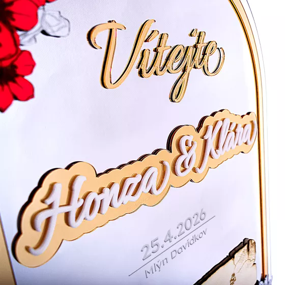 Uvítací cedule na svatbu stříbrná zrcadlová