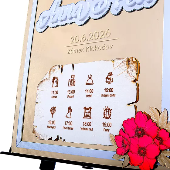 Uvítací svatební cedule - zlaté zrcadlo lesk